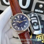 Copy Omega Co-Axial Mens Watch Blue Dial Brown Leather Strap 42mm